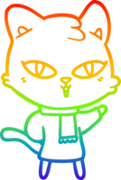 rainbow gradient line drawing of a cartoon cat png