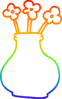 rainbow gradient line drawing of a cartoon vase with flowers png