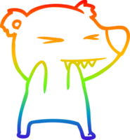 rainbow gradient line drawing of a angry bear cartoon png