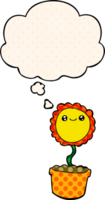 cartoon flower with thought bubble in comic book style png