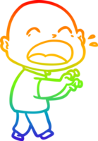 rainbow gradient line drawing of a cartoon shouting bald man png