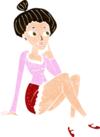 mujer atractiva de dibujos animados sentado pensando png