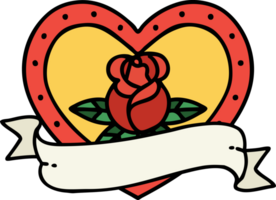 tattoo in traditional style of a heart rose and banner png