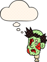 tecknad serie zombie huvud med trodde bubbla i komisk bok stil png
