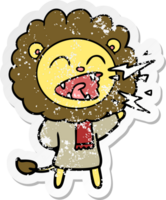 distressed sticker of a cartoon roaring lion png