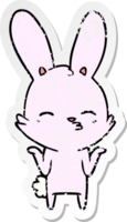 autocollant en détresse d'un dessin animé de lapin curieux png