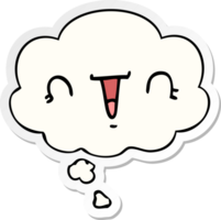 happy cartoon face with thought bubble as a printed sticker png