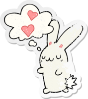 dibujos animados Conejo en amor con pensamiento burbuja como un afligido desgastado pegatina png