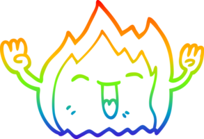 rainbow gradient line drawing of a cartoon happy red flame png