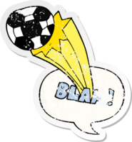 cartoon kicked soccer ball with speech bubble distressed distressed old sticker png