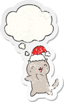 fofa desenho animado Natal gato com pensamento bolha Como uma angustiado desgastado adesivo png