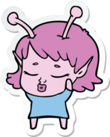 sticker of a cute alien girl cartoon png