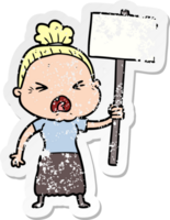 bedrövad klistermärke av en tecknad arg gammal kvinna png