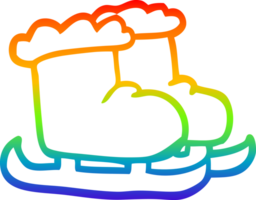 rainbow gradient line drawing of a cartoon ice skating boots png