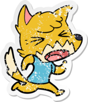 distressed sticker of a angry cartoon fox running png