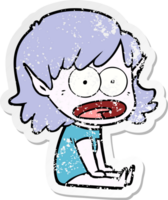 distressed sticker of a cartoon shocked elf girl png