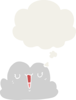 cute cartoon cloud with thought bubble in retro style png