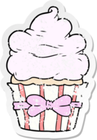distressed sticker of a cartoon fancy cupcake png