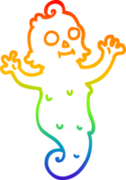 rainbow gradient line drawing of a cartoon spooky ghost png