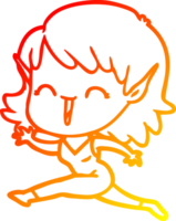 warm gradient line drawing of a cartoon elf girl png