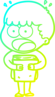 cold gradient line drawing of a cartoon shocked man with a book png