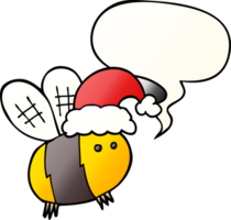 linda dibujos animados abeja vistiendo Navidad sombrero con habla burbuja en suave degradado estilo png