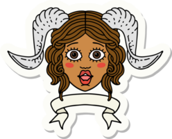 sticker of a tiefling character face with scroll banner png