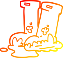 warm gradient line drawing of a cartoon muddy boots png