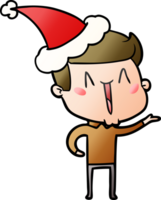hand drawn gradient cartoon of a excited man wearing santa hat png