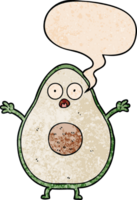 cartoon avocado with speech bubble in retro texture style png