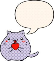 mignonne dessin animé chat dans l'amour avec discours bulle dans bande dessinée livre style png
