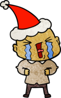 hand drawn textured cartoon of a crying bald man wearing santa hat png