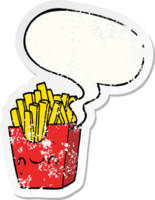 cartoon fries in box with speech bubble distressed distressed old sticker png