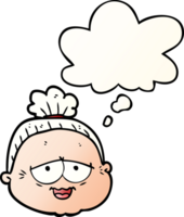 cartoon old lady with thought bubble in smooth gradient style png