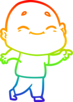 rainbow gradient line drawing of a cartoon happy bald man png