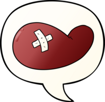 cartoon injured gall bladder with speech bubble in smooth gradient style png