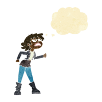 cartoon angry biker girl with thought bubble png