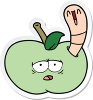 sticker of a cartoon worm in apple png