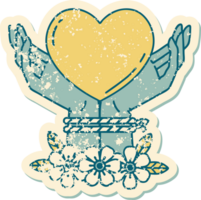 iconic distressed sticker tattoo style image of tied hands and a heart png