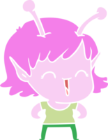 garota alienígena de desenho animado de estilo de cor plana rindo png