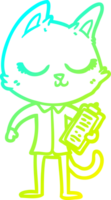 cold gradient line drawing of a calm cartoon cat with clipboard png