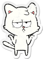 distressed sticker of a bored cartoon cat png