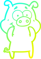 cold gradient line drawing of a happy cartoon pig png