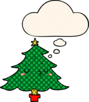 mignonne dessin animé Noël arbre avec pensée bulle dans bande dessinée livre style png