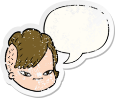 cartoon female face with speech bubble distressed distressed old sticker png