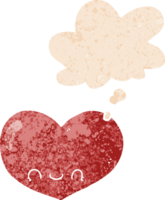 dibujos animados amor corazón personaje con pensamiento burbuja en grunge afligido retro texturizado estilo png