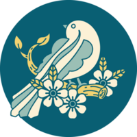 iconic tattoo style image of a bird on a branch png