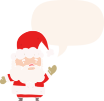 cartoon santa claus waving with speech bubble in retro style png