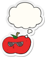 cartoon cool apple with thought bubble as a printed sticker png