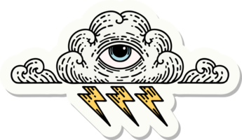 sticker van tatoeëren in traditioneel stijl van een allemaal zien oog wolk png